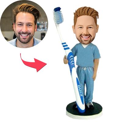 Dentist With A Toothbrush Custom Bobblehead With Engraved Text